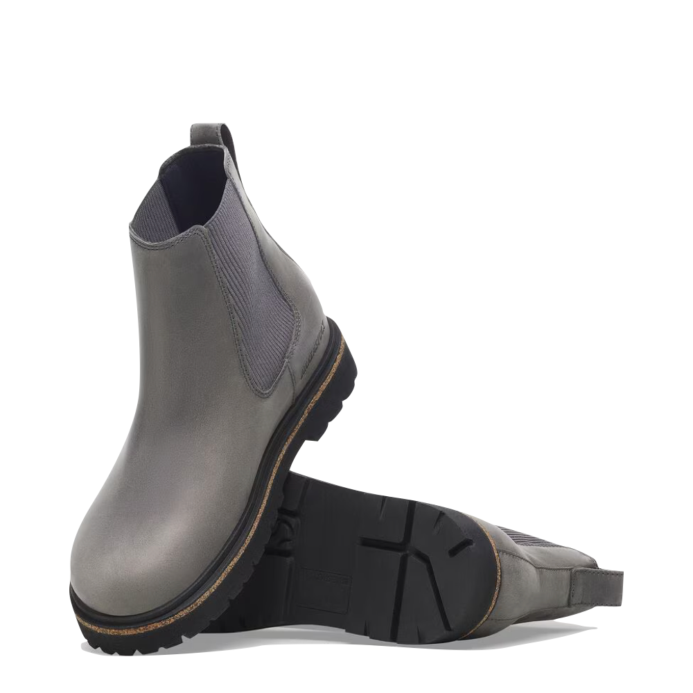 Top-down and bottom view of Birkenstock Highwood Leather Pull On Chelsea Boot for women.
