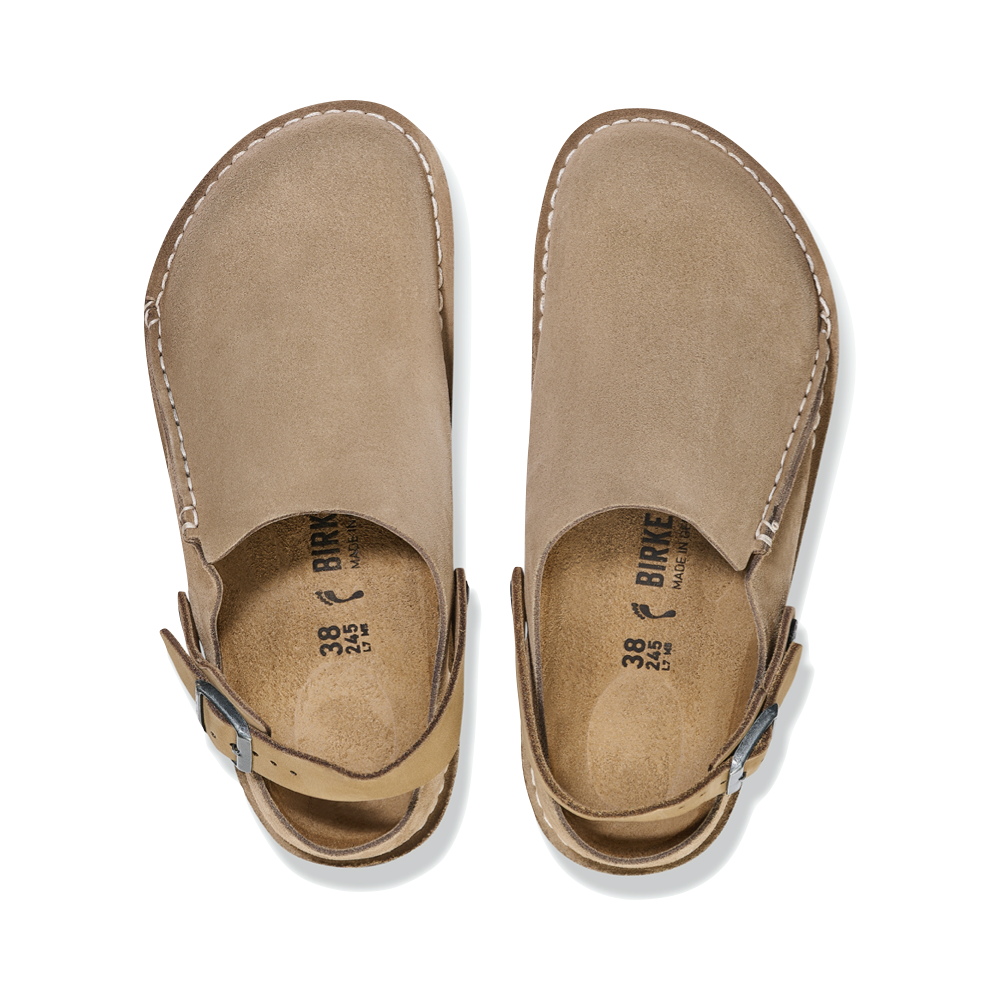 Top-down view of Birkenstock Lutry Premium Suede Leather Clog for women.