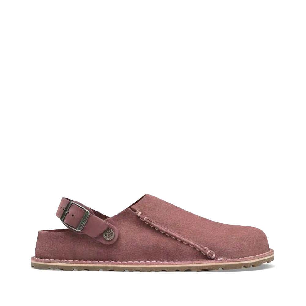 Side (right) view of Birkenstock Lutry Premium Suede Leather Clog for women.