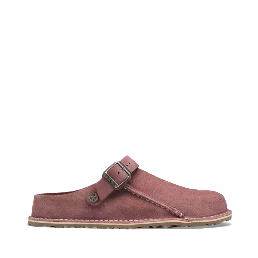 Side (right) view of Birkenstock Lutry Premium Suede Leather Clog for women.