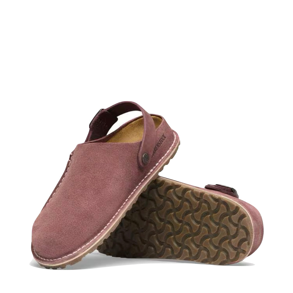Side and bottom view of Birkenstock Lutry Premium Suede Leather Clog for women.