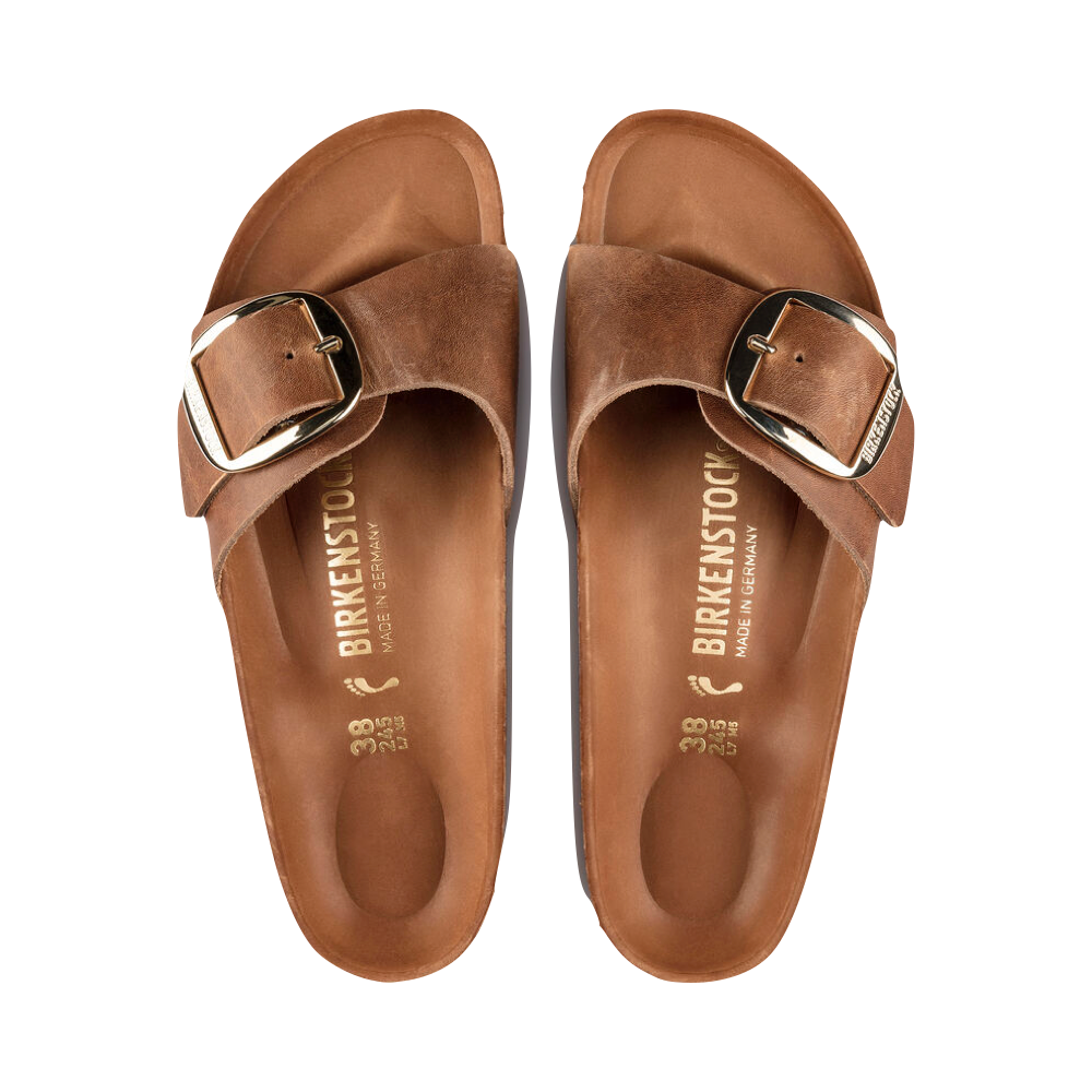 Top-down view of Birkenstock Madrid Big Buckle Oiled Leather Sandal for women.