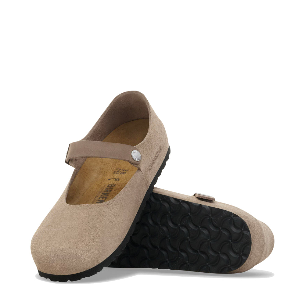 Side and bottom view of Birkenstock Mantova Suede Leather Mary Jane for women.