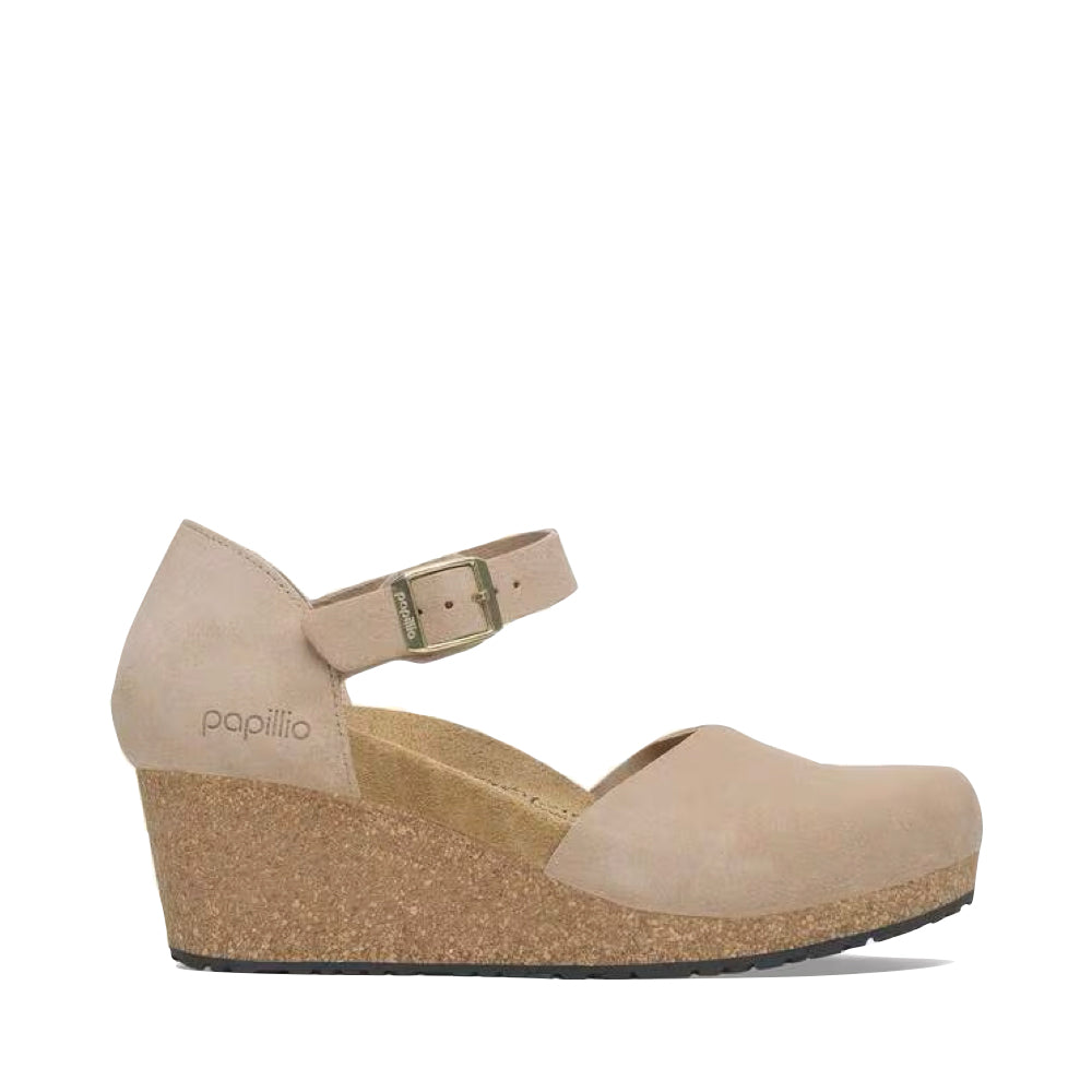 Side (right) view of Birkenstock Mary Closed Toe Wedge Sandal for women.