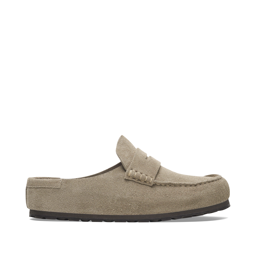 Side (right) view of Birkenstock Naples 2.0 Wrapped Suede Leather Loafer Clog for women.