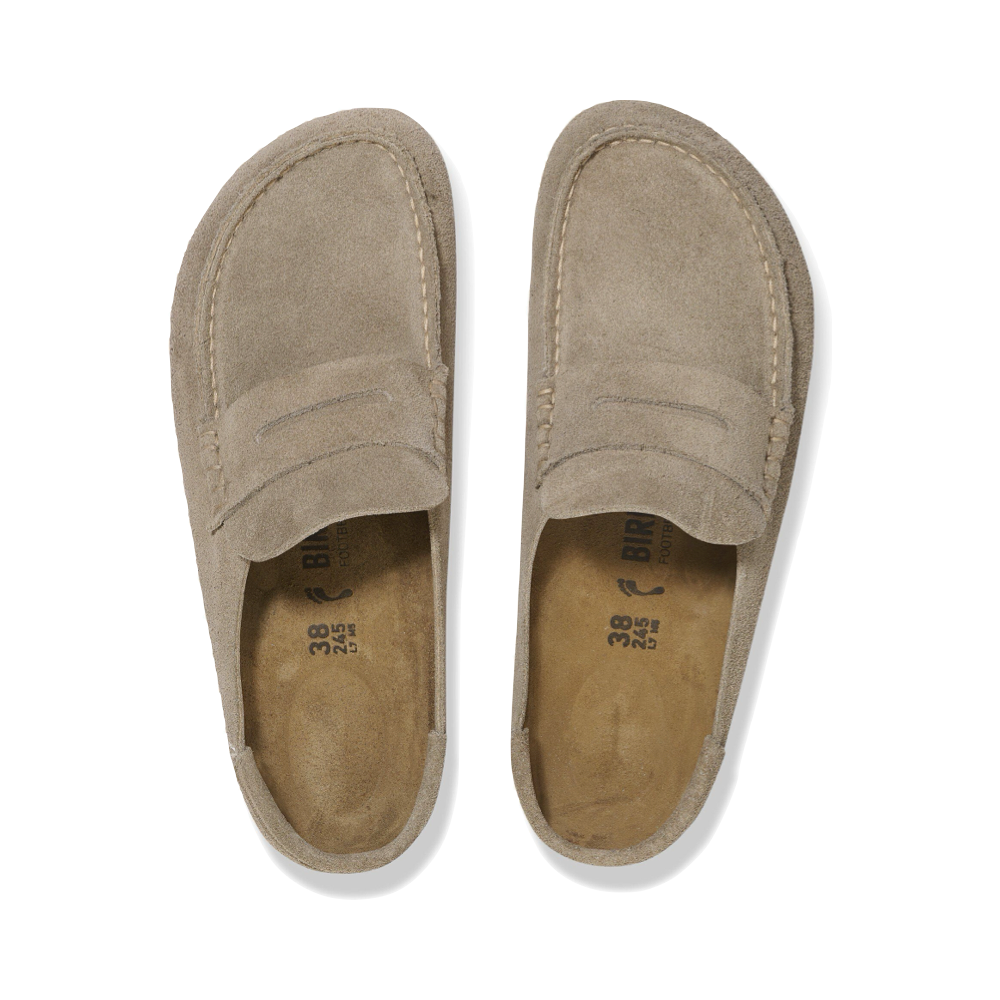 Top-down view of Birkenstock Naples 2.0 Wrapped Suede Leather Loafer Clog for women.