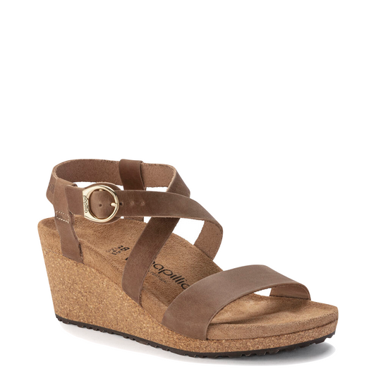 Birkenstock Women's Sibyl Oiled Nubuck Wedge Sandal in Cognac