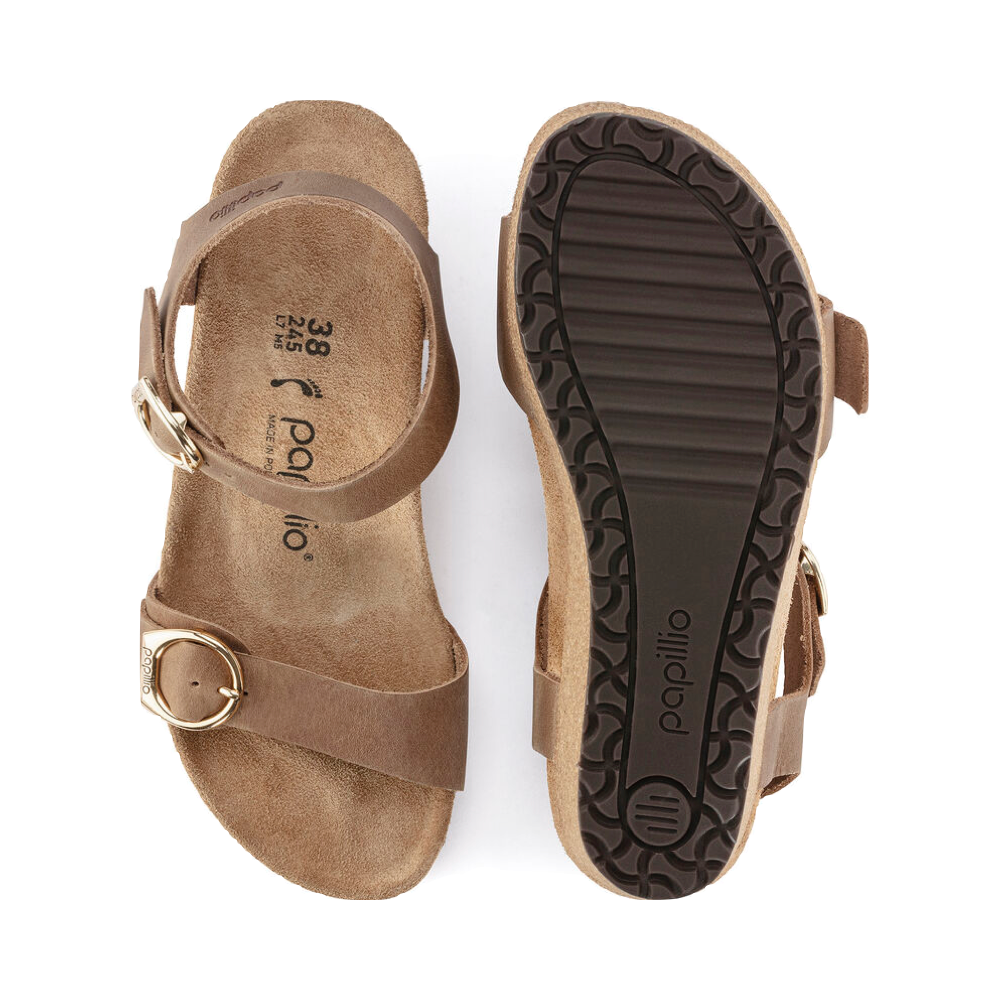 Top-down and bottom view of Birkenstock Soley Wedge Sandal for women.