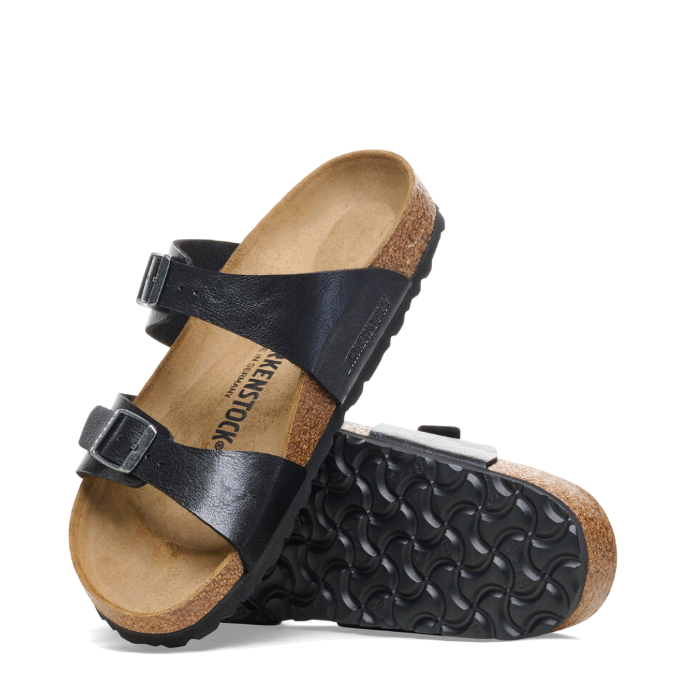Top-down and bottom view of Birkenstock Sydney Birko-Flor Slide Sandal for women.