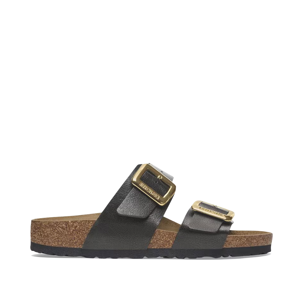 Side (right) view of Birkenstock Sydney Luxe Buckle Birko-Flor Sandal for women.