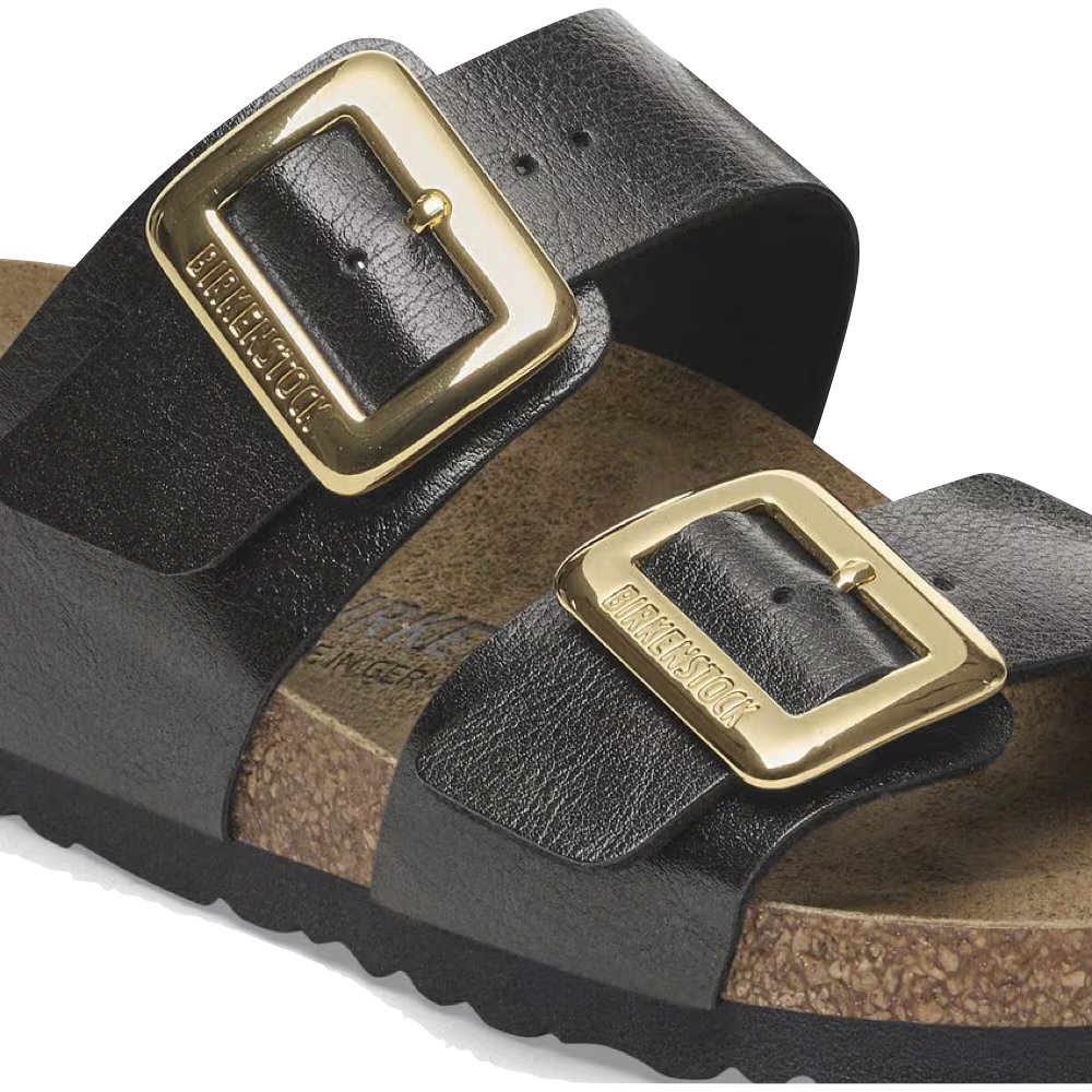 Detail view of Birkenstock Sydney Luxe Buckle Birko-Flor Sandal for women.