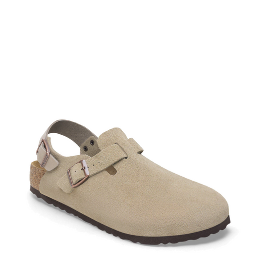 Toe view of Birkenstock Tokio Suede Leather Clog for women.