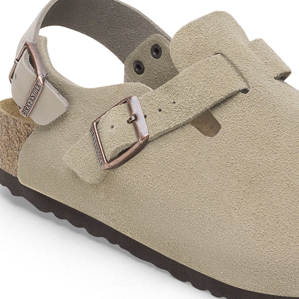 Detail view of Birkenstock Tokio Suede Leather Clog for women.