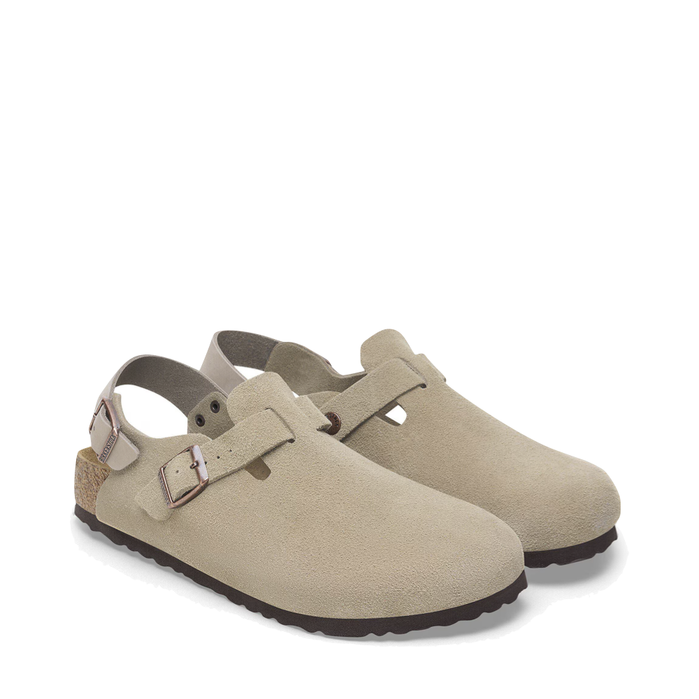 Toe view of Birkenstock Tokio Suede Leather Clog for women.