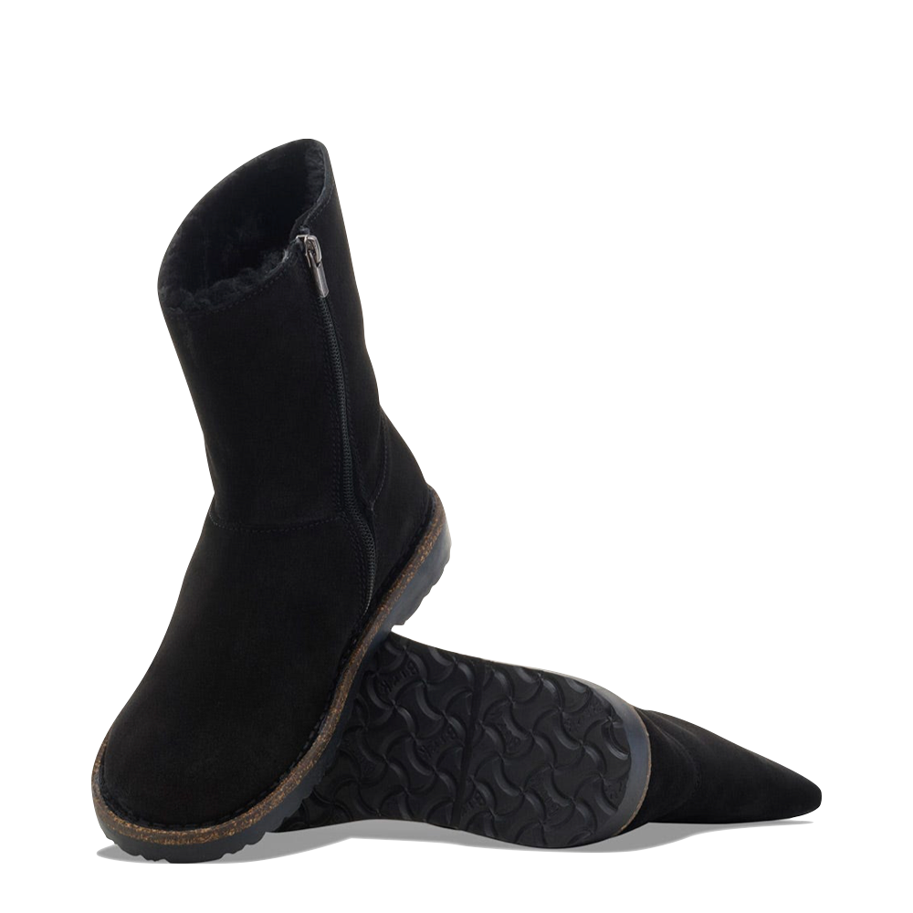 Side and bottom view of Birkenstock Uppsala Zip Shearling Suede Boot for women.