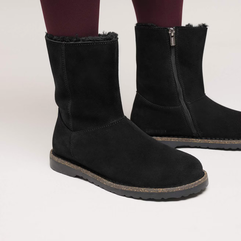 Model view of Birkenstock Uppsala Zip Shearling Suede Boot for women.