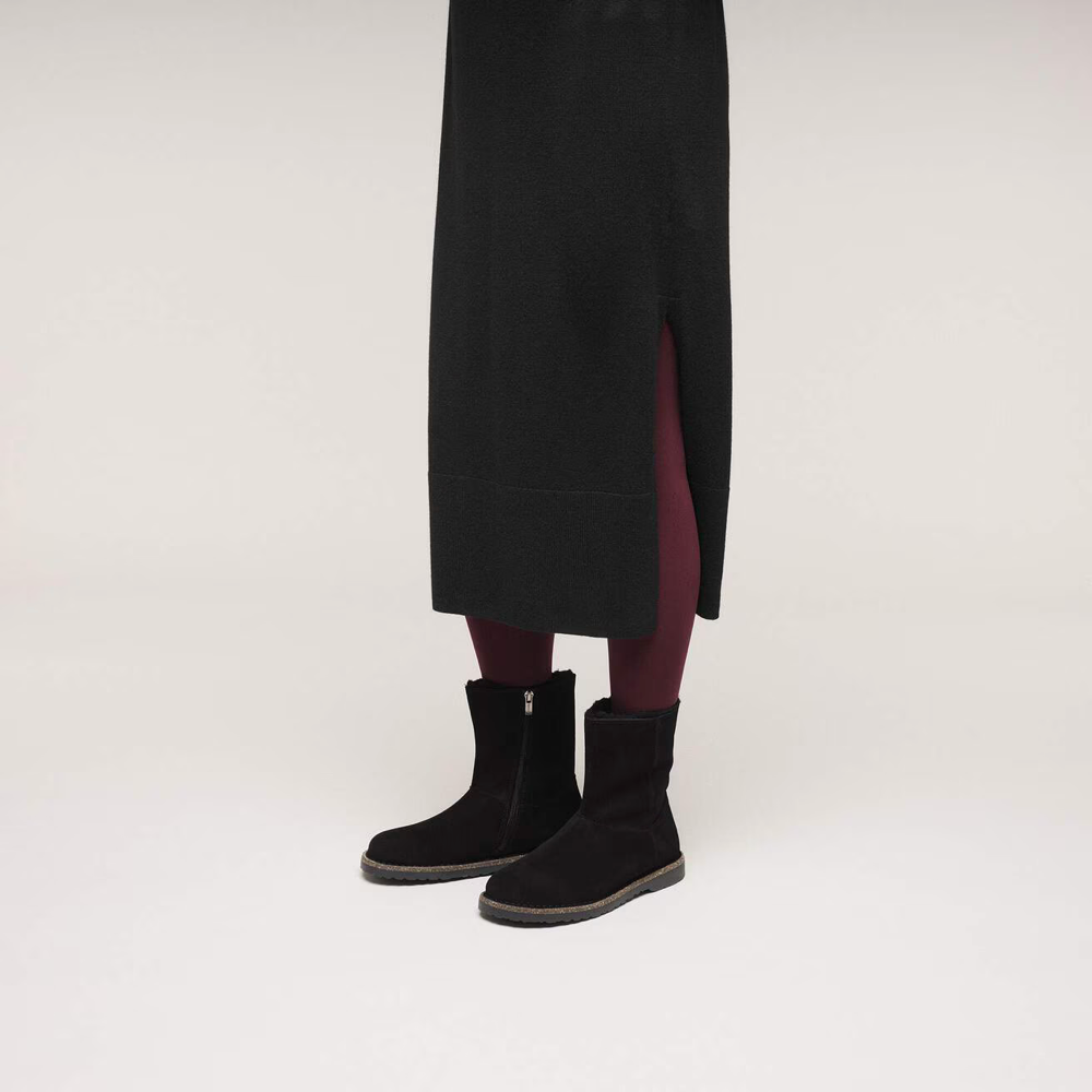 Model view of Birkenstock Uppsala Zip Shearling Suede Boot for women.