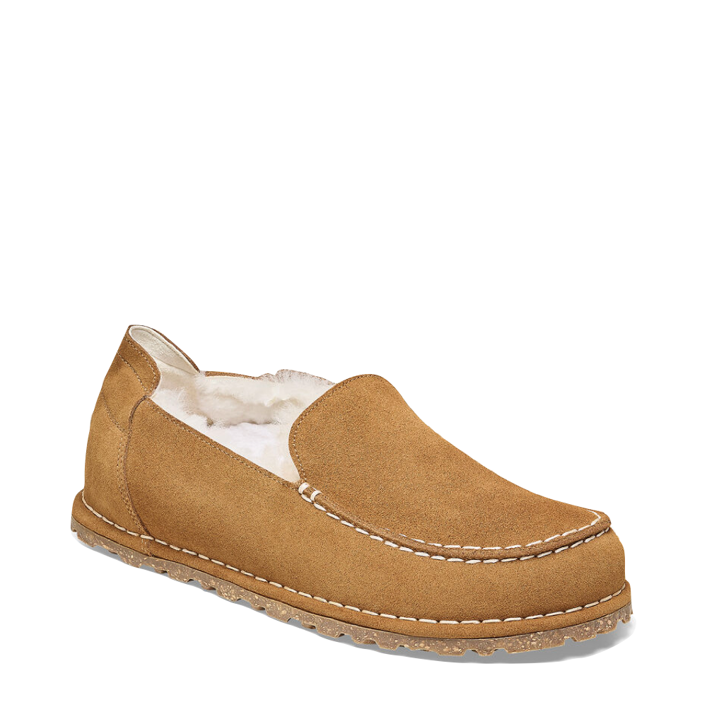 Birkenstock Women's Utti Slip On Shearling Lined Moccasin Slipper in Mink Suede