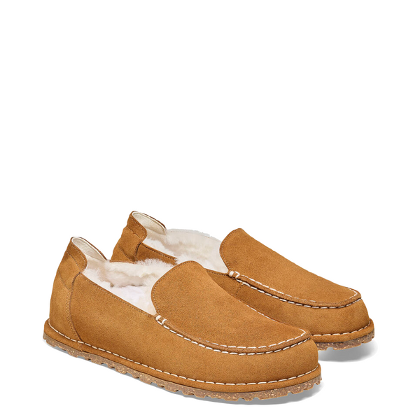 Birkenstock Women's Utti Slip On Shearling Lined Moccasin Slipper in Mink Suede