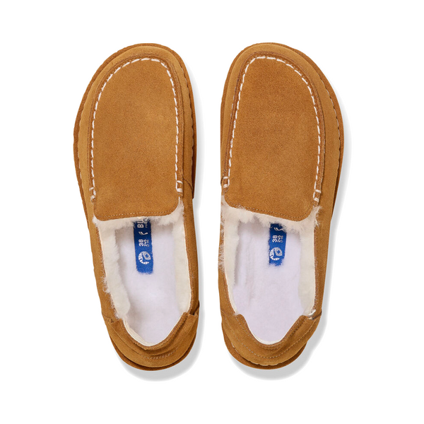 Birkenstock Women's Utti Slip On Shearling Lined Moccasin Slipper in Mink Suede