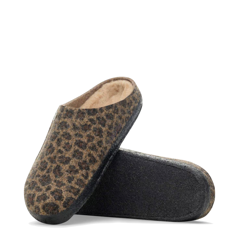 Top-down and bottom view of Birkenstock Zermatt Shearling Slip On Clog Slipper for women.