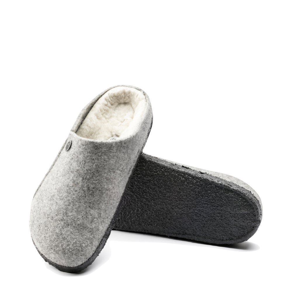 Top-down and bottom view of Birkenstock Zermatt Shearling Slip On Clog Slipper for women.