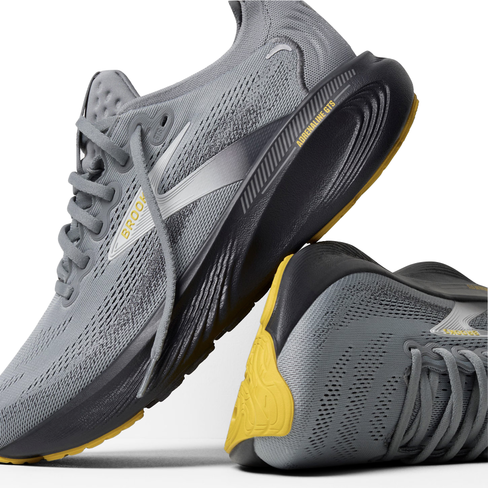 Side and front view of Brooks Adrenaline GTS 25 Sneaker for men.