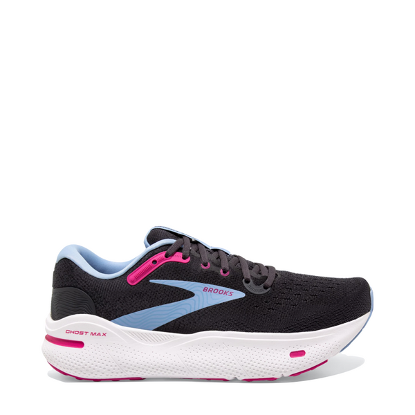 Brooks Women's Ghost Max Running Sneaker in Ebony/Open Air/Lilac Rose
