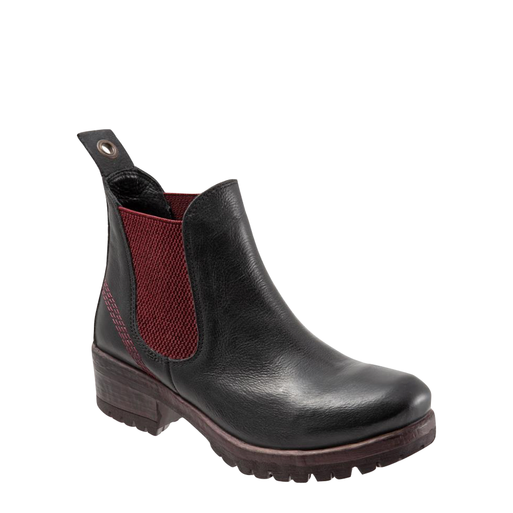Bueno Women's Florida Leather Pull On Heeled Chelsea Boot (Black/Bordeaux)