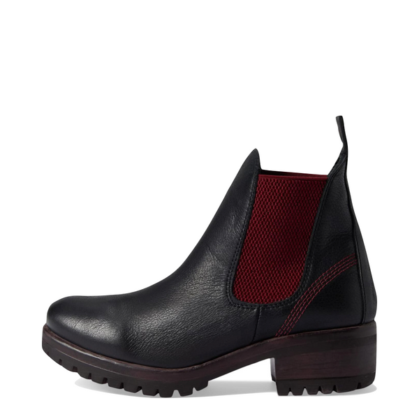 Bueno Women's Florida Leather Pull On Heeled Chelsea Boot in Black/Bordeaux