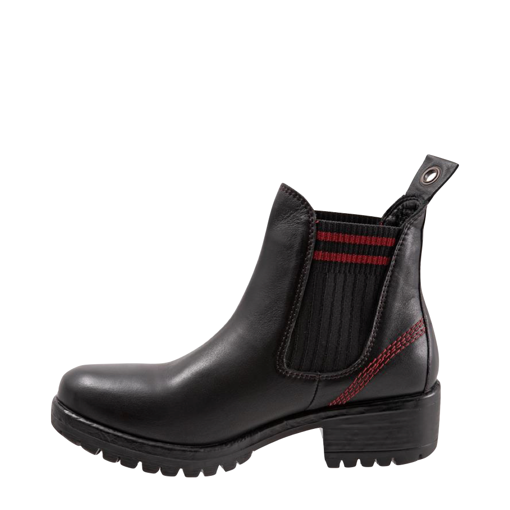 Side (left) view of Bueno Florida Leather Pull On Heeled Chelsea Boot for women.