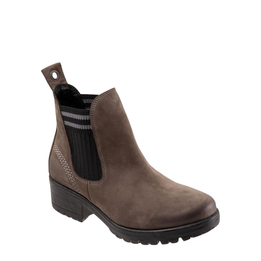 Bueno Women's Florida Leather Pull On Heeled Chelsea Boot (Grey Nubuck/Grey Knit)