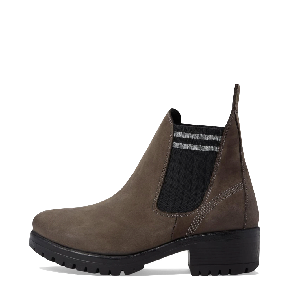 Bueno Women's Florida Leather Pull On Heeled Chelsea Boot in Grey Nubuck/Grey Knit