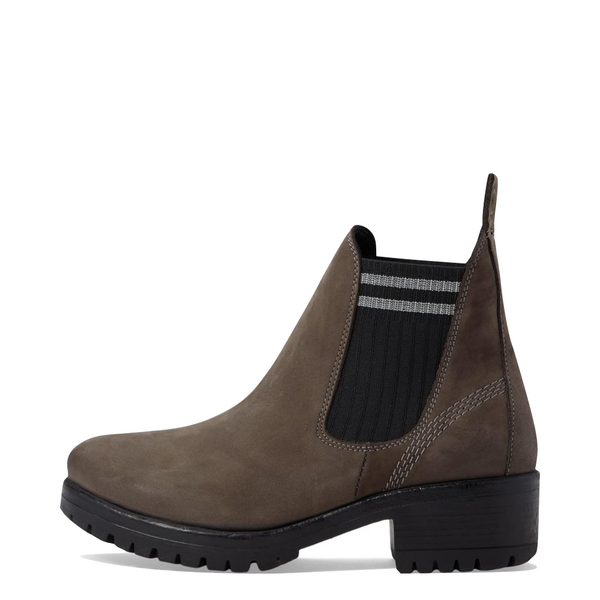 Bueno Women's Florida Leather Pull On Heeled Chelsea Boot in Grey Nubuck/Grey Knit