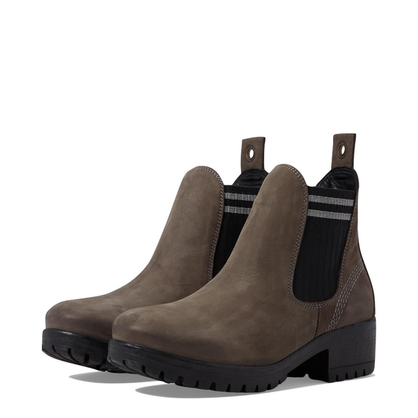 Bueno Women's Florida Leather Pull On Heeled Chelsea Boot in Grey Nubuck/Grey Knit