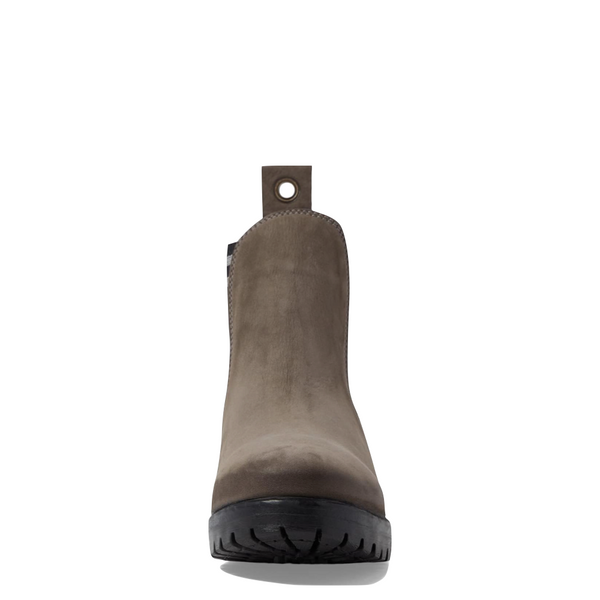 Bueno Women's Florida Leather Pull On Heeled Chelsea Boot in Grey Nubuck/Grey Knit