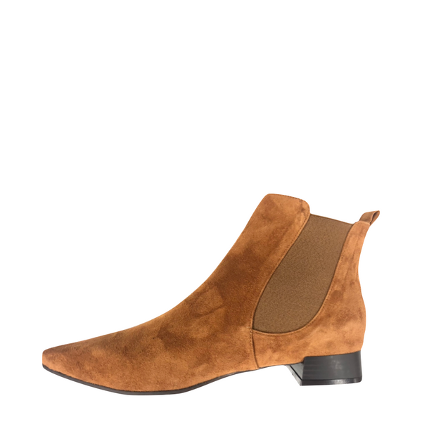 Bueno Women's Millie Heeled Pointy Toe Suede Leather Boot in Tobacco Tan
