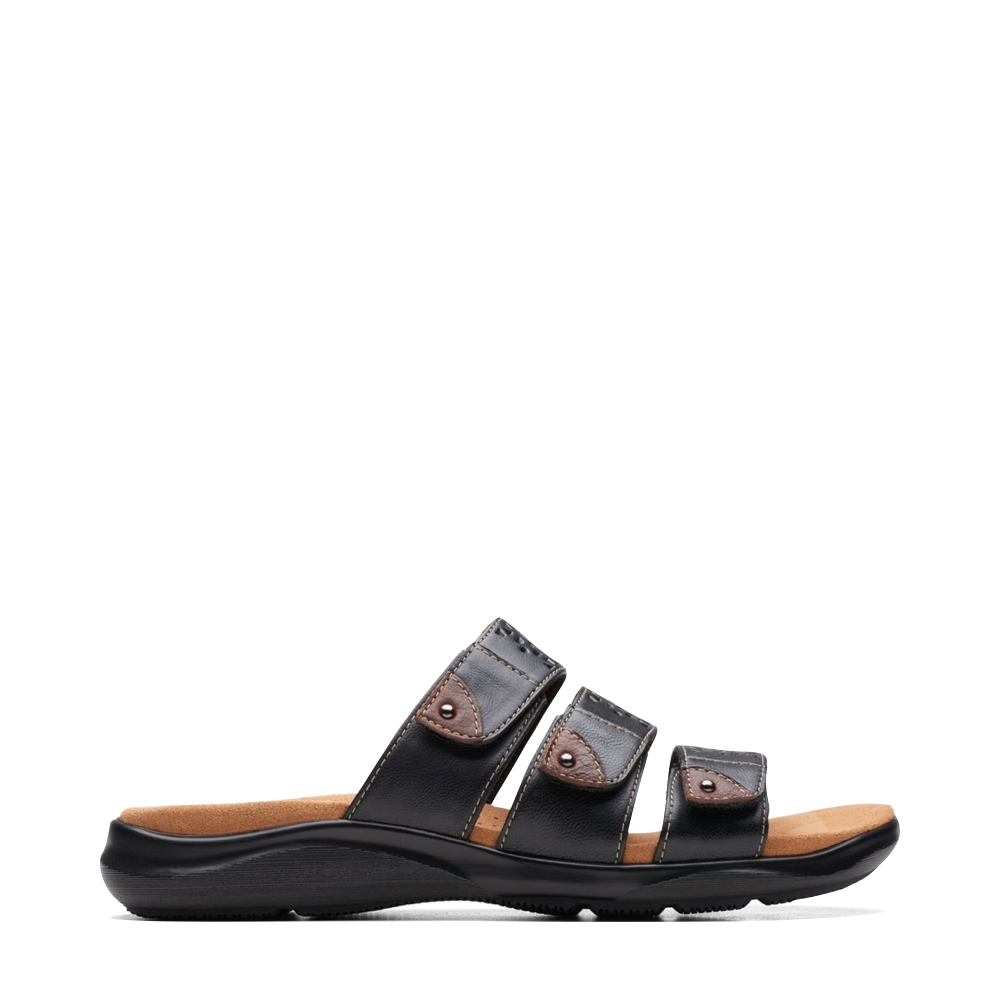 Side (right) view of Clarks Kitly Walk Slide Sandal for women.