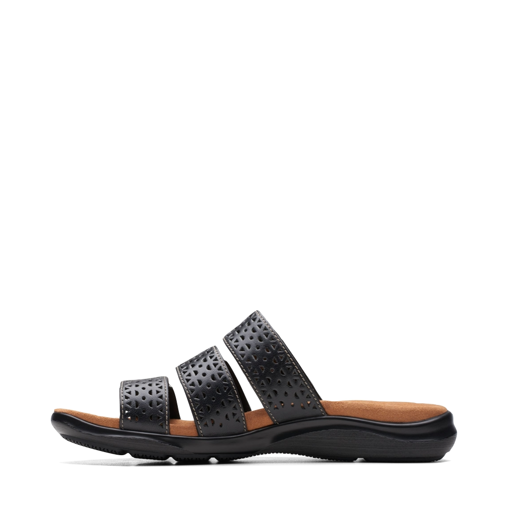 Side (left) view of Clarks Kitly Walk Slide Sandal for women.