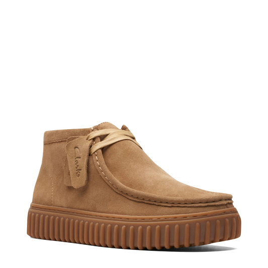 Mudguard and Toe view of Clarks Torhill Hi Suede Moc Toe Lace Boot for men.
