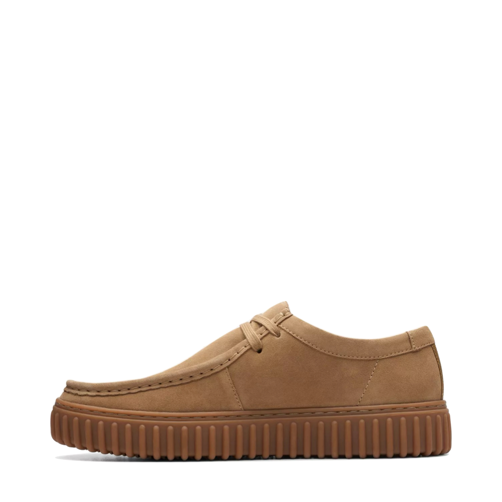 Side (left) view of Clarks Torhill Lo Suede moccasin for men.