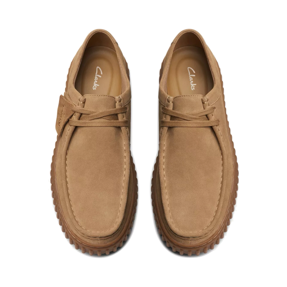 Top-down view of Clarks Torhill Lo Suede moccasin for men.