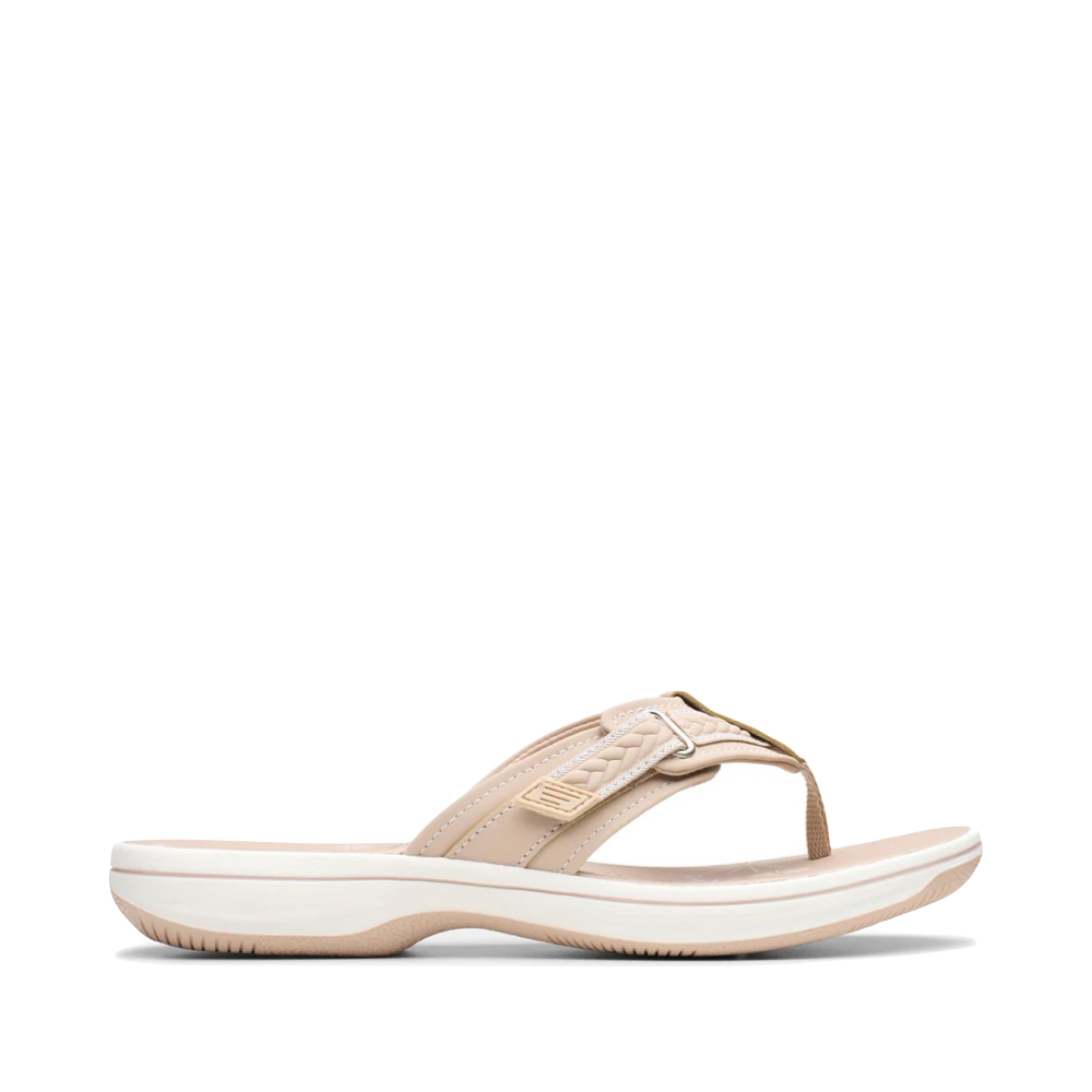 Side (right) view of Clarks Breezey Sun Flip Sandal for women.
