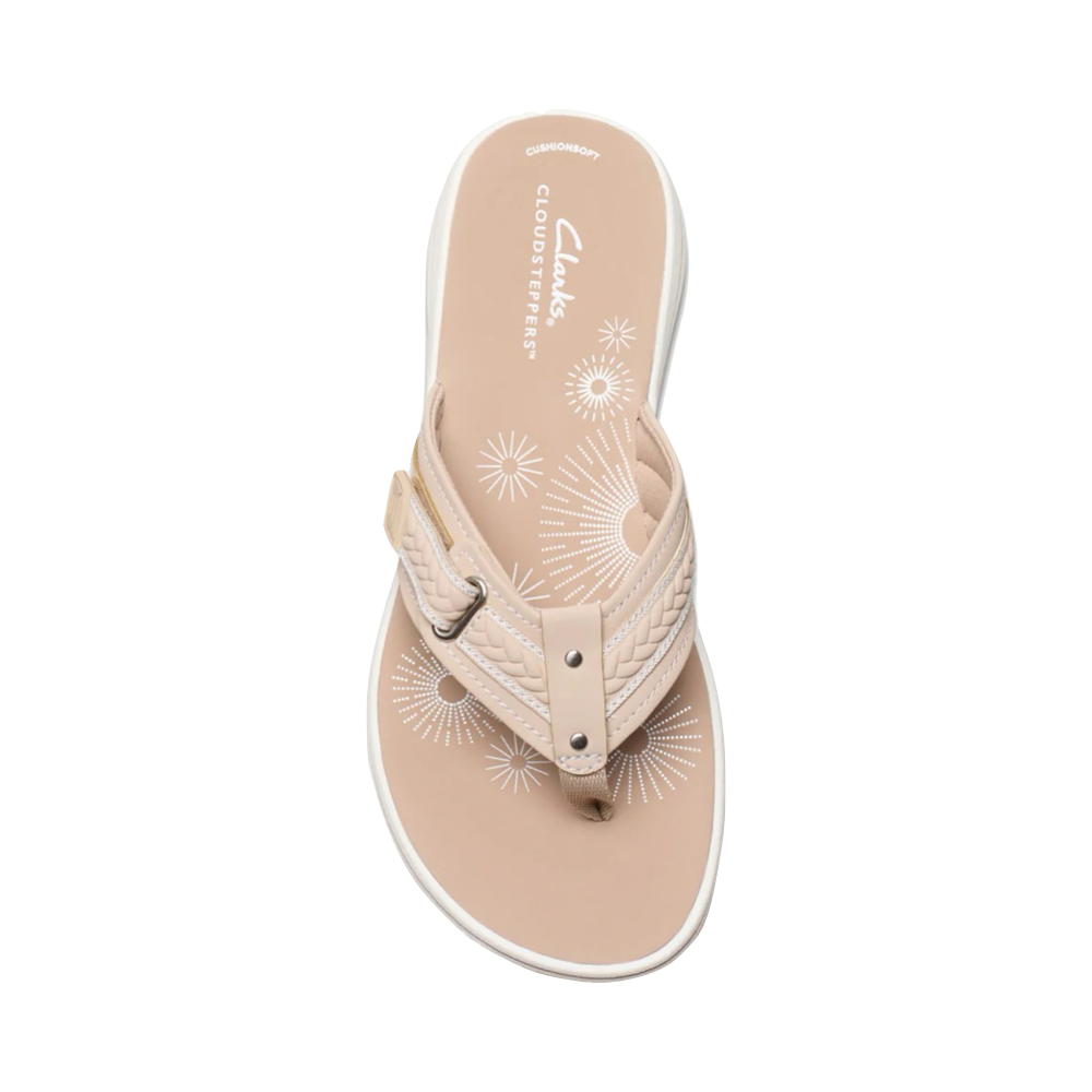Top-down view of Clarks Breezey Sun Flip Sandal for women.