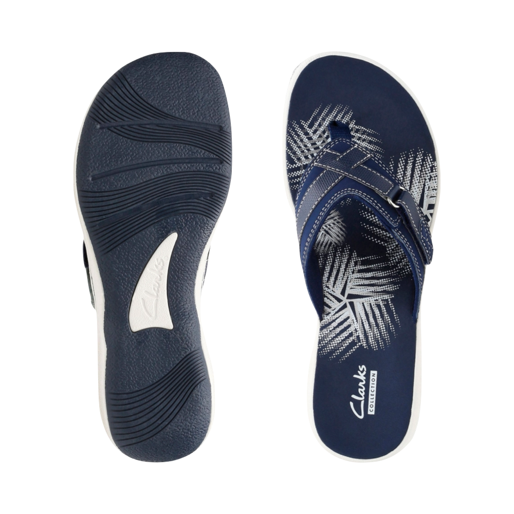 Top-down and bottom view of Clarks Breeze Sea 2 Flip Thong Sandal for women.