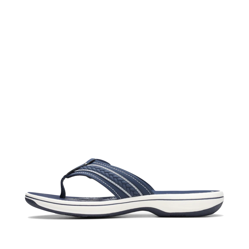 Side (left) view of Clarks Breezey Sun Flip Sandal for women.