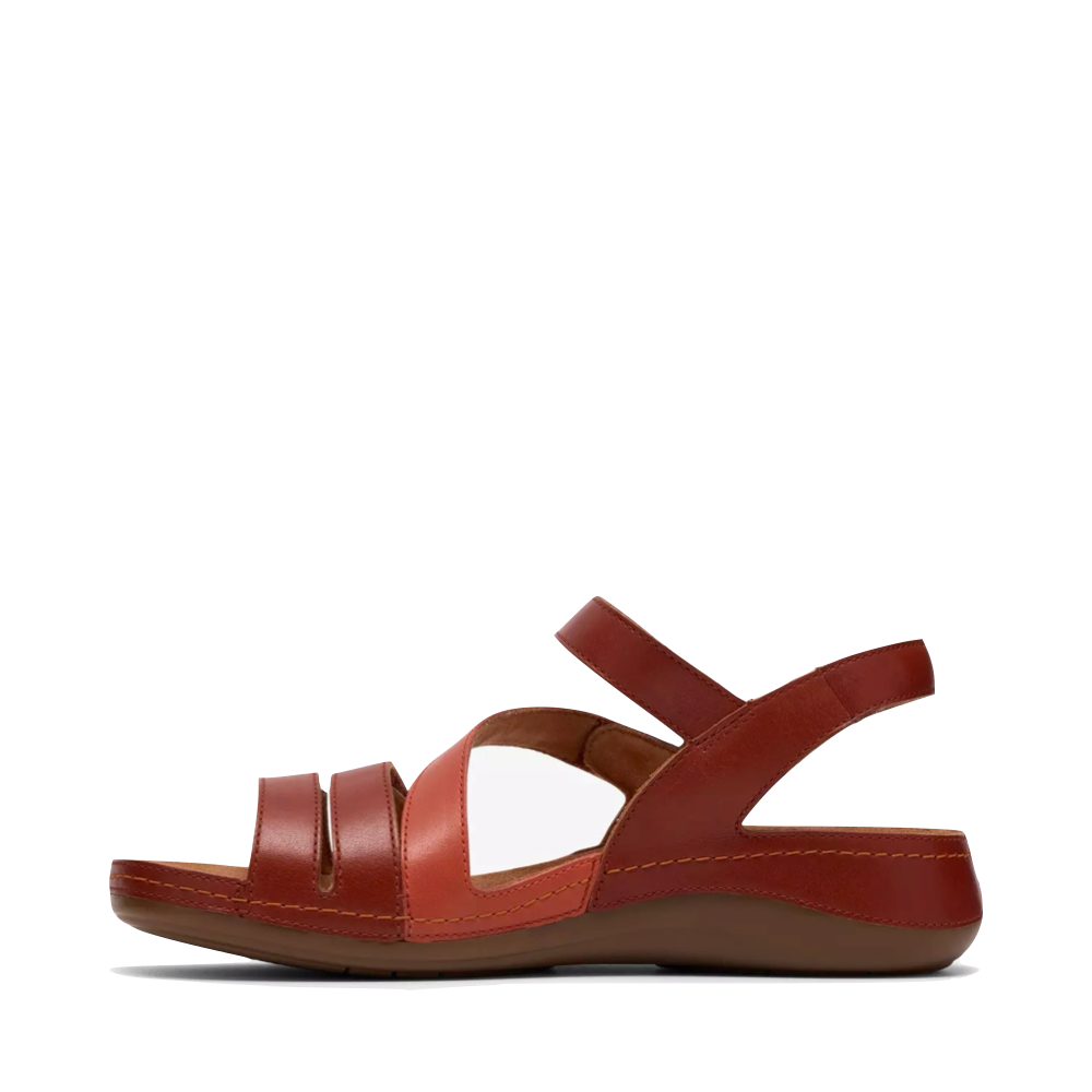 Side (left) view of Clarks Cecily Mix Leather Sandal for women.
