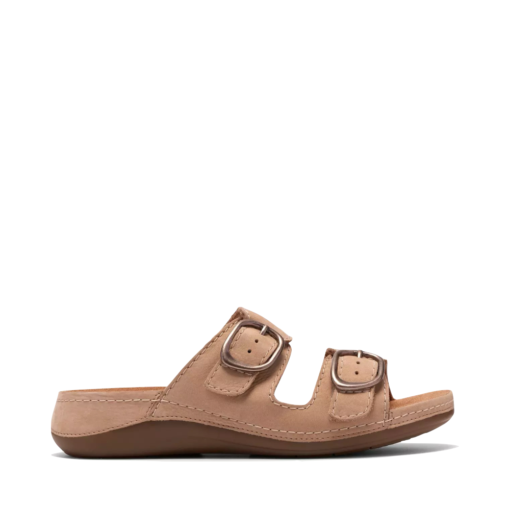 Side (right) view of Clarks Cecily Step Slide Sandal for women.