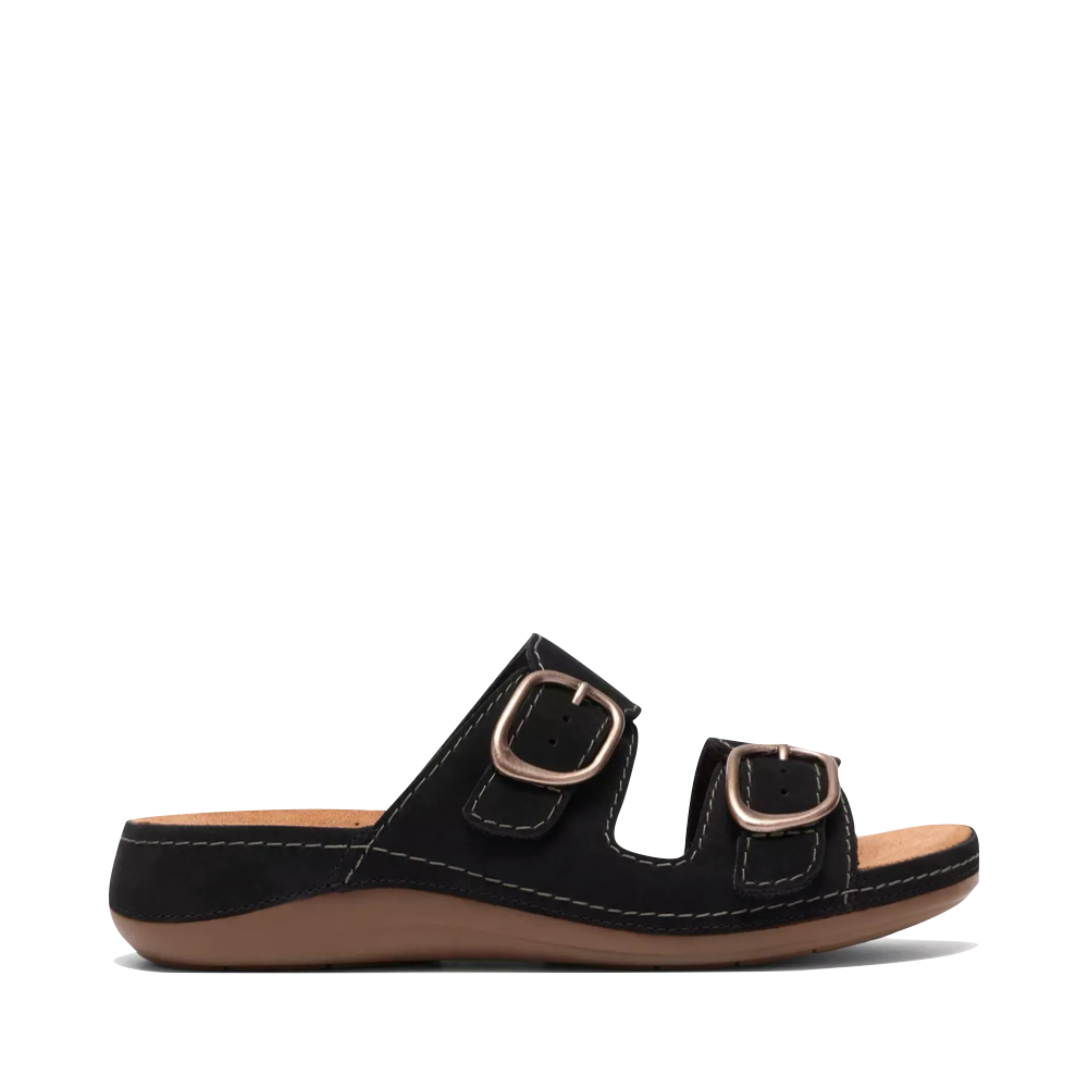 Side (right) view of Clarks Cecily Step Slide Sandal for women.