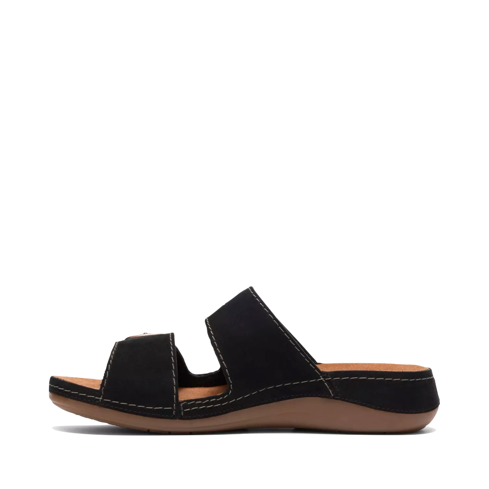 Side (left) view of Clarks Cecily Step Slide Sandal for women.